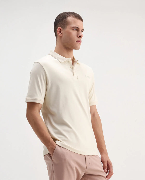 Rare Rabbit Men Laur Off White Cotton Fabric Short Sleeve Printed Collar HD Print Branded Plain Polo