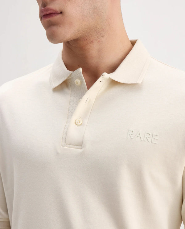 Rare Rabbit Men Laur Off White Cotton Fabric Short Sleeve Printed Collar HD Print Branded Plain Polo