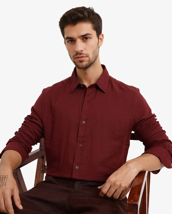 Rare Rabbit  Men's Layerr-2 Rust Cotton Fabric Full Sleeve Regular Fit Solid Shirt