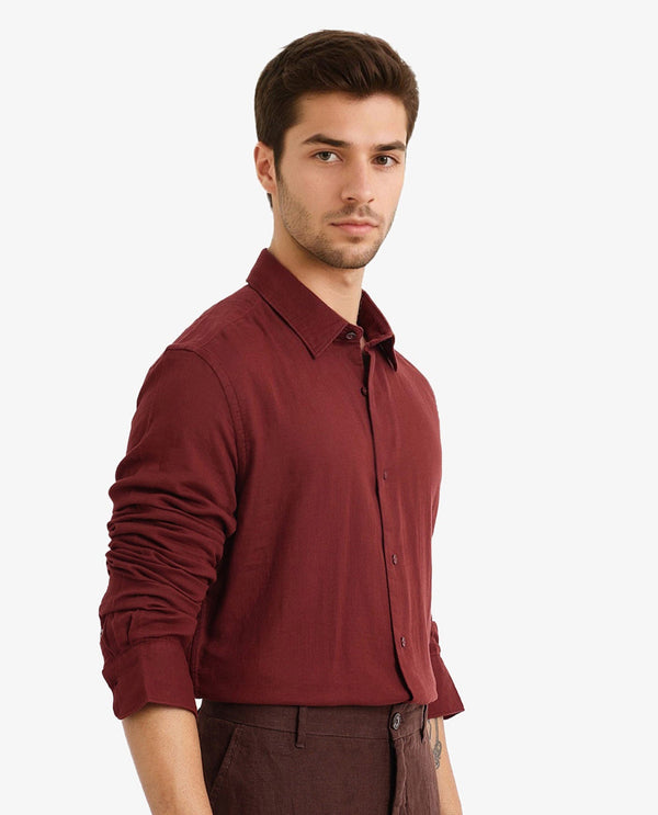 Rare Rabbit  Men's Layerr-2 Rust Cotton Fabric Full Sleeve Regular Fit Solid Shirt