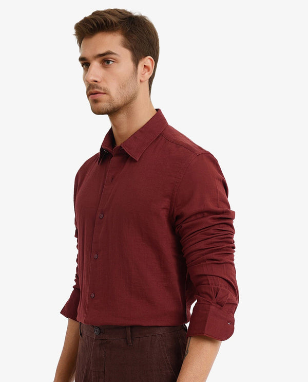 Rare Rabbit  Men's Layerr-2 Rust Cotton Fabric Full Sleeve Regular Fit Solid Shirt
