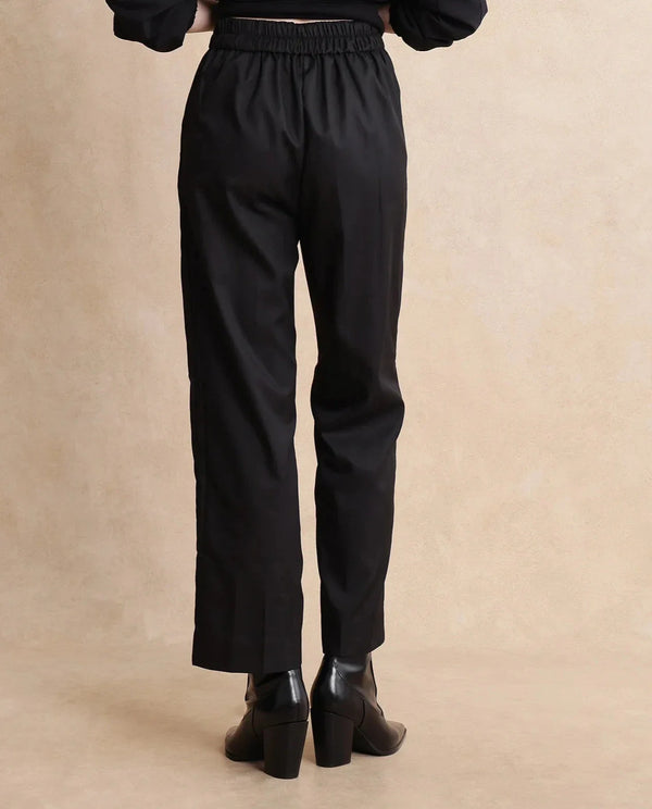 Rareism Women Leezo Black Tie Up Closure Straight Fit Ankle Length Plain Trouser