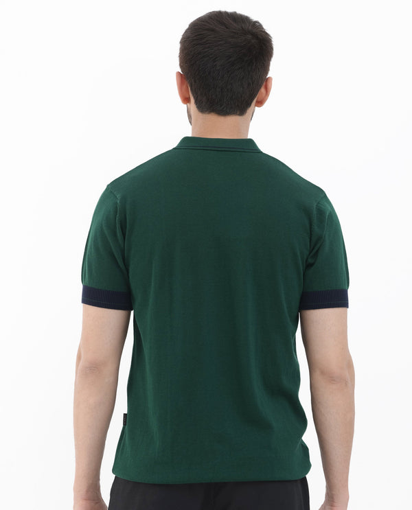Rare Rabbit Men's Lester Green Half Sleeves Collared Neck Polo T-Shirt
