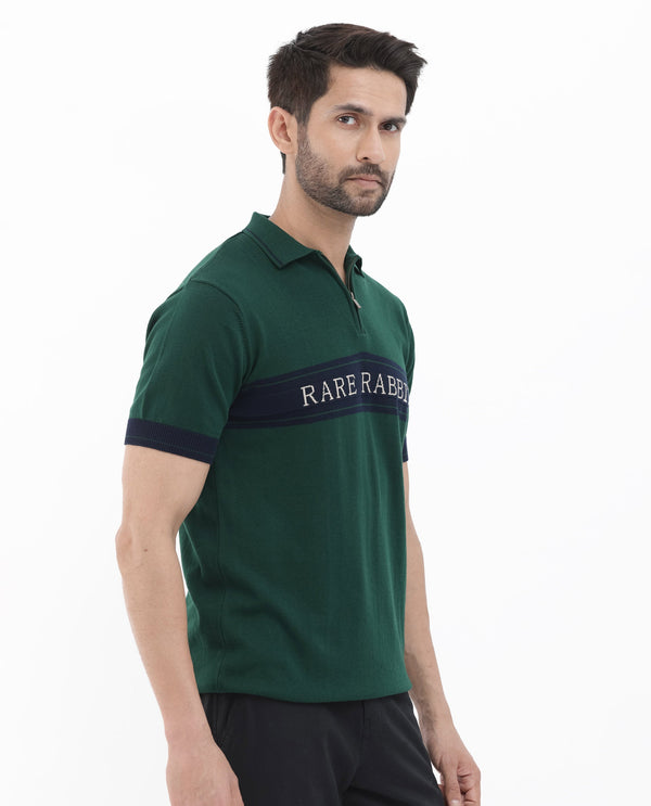 Rare Rabbit Men's Lester Green Half Sleeves Collared Neck Polo T-Shirt
