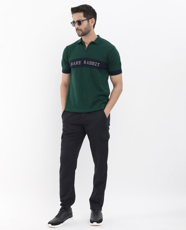 Rare Rabbit Men's Lester Green Half Sleeves Collared Neck Polo T-Shirt