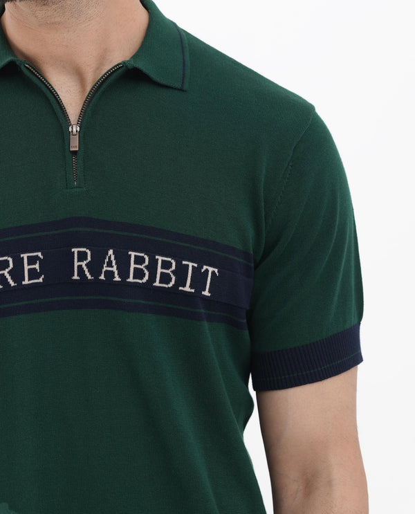 Rare Rabbit Men's Lester Green Half Sleeves Collared Neck Polo T-Shirt