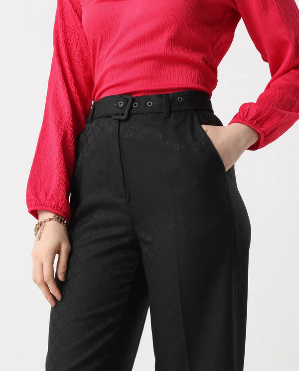 Rareism Women Levels Black Hook Closure Tapered Fit Ankle Length Plain Trouser
