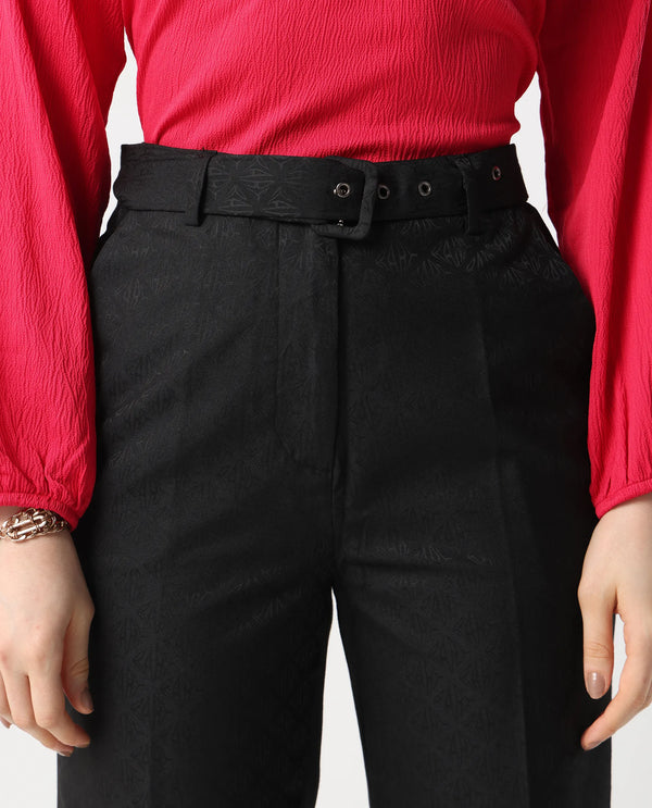 Rareism Women Levels Black Hook Closure Tapered Fit Ankle Length Plain Trouser