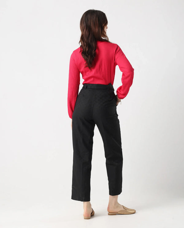 Rareism Women Levels Black Hook Closure Tapered Fit Ankle Length Plain Trouser
