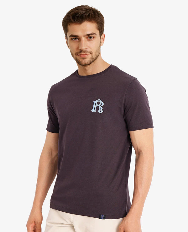 Rare Rabbit Men Lex Dark Grey Cotton Polyester Fabric Short Sleeve Crew Neck Oversized Fit Embroidery Logo T-Shirt