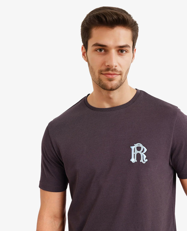Rare Rabbit Men Lex Dark Grey Cotton Polyester Fabric Short Sleeve Crew Neck Oversized Fit Embroidery Logo T-Shirt