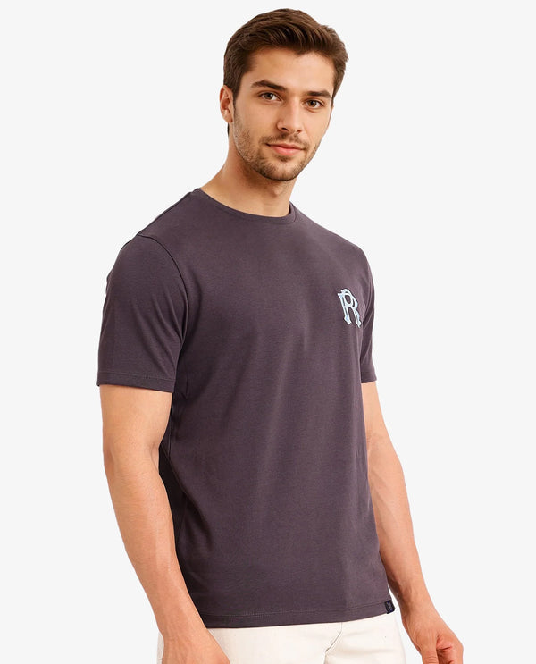 Rare Rabbit Men Lex Dark Grey Cotton Polyester Fabric Short Sleeve Crew Neck Oversized Fit Embroidery Logo T-Shirt
