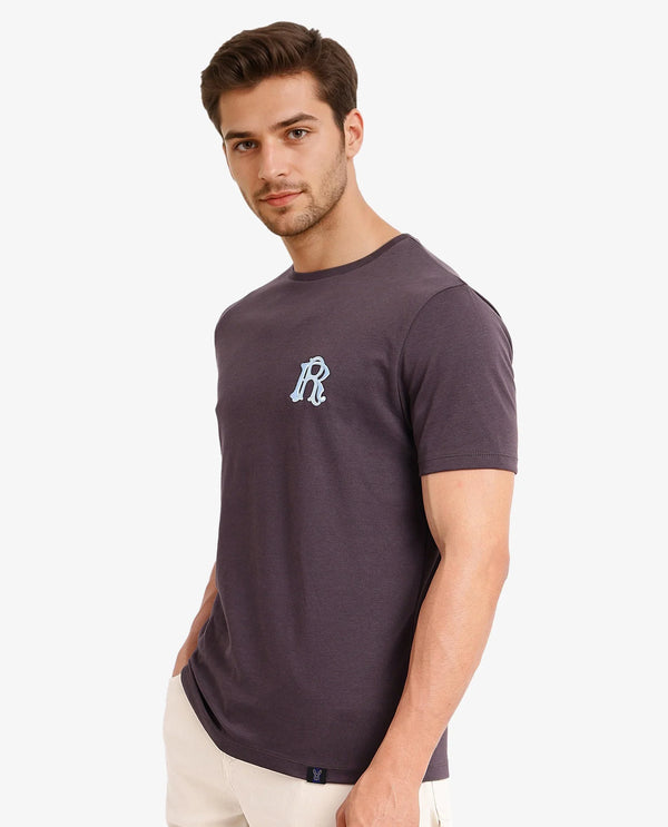 Rare Rabbit Men Lex Dark Grey Cotton Polyester Fabric Short Sleeve Crew Neck Oversized Fit Embroidery Logo T-Shirt