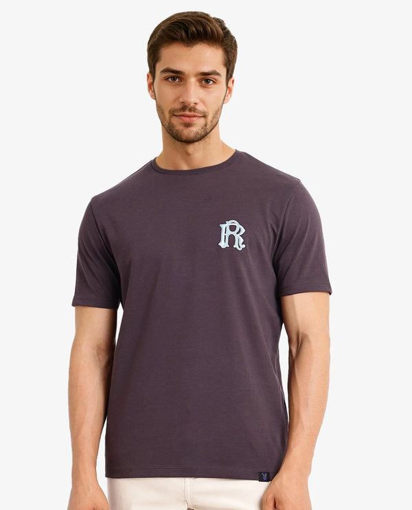 Rare Rabbit Men Lex Dark Grey Cotton Polyester Fabric Short Sleeve Crew Neck Oversized Fit Embroidery Logo T-Shirt