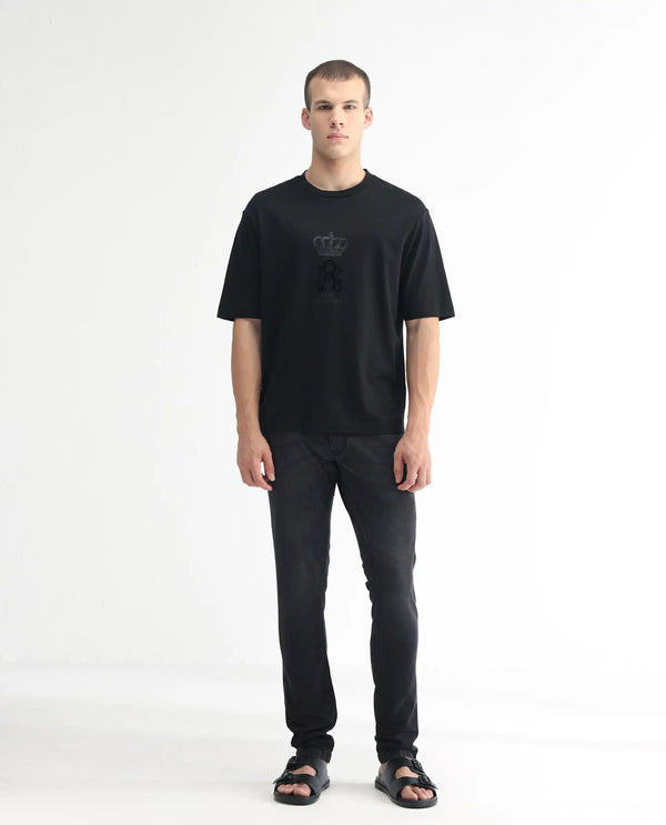 Rare Rabbit Men's Linea Black Dark Wash Mid-Rise Slim Fit Jeans