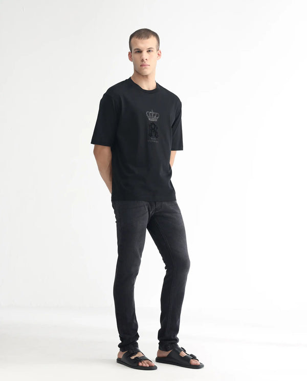 Rare Rabbit Men's Linea Black Dark Wash Mid-Rise Slim Fit Jeans