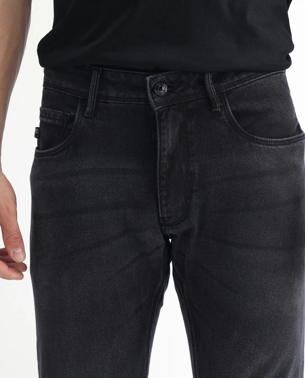 Rare Rabbit Men's Linea Black Dark Wash Mid-Rise Slim Fit Jeans