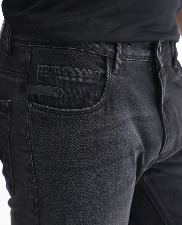 Rare Rabbit Men's Linea Black Dark Wash Mid-Rise Slim Fit Jeans