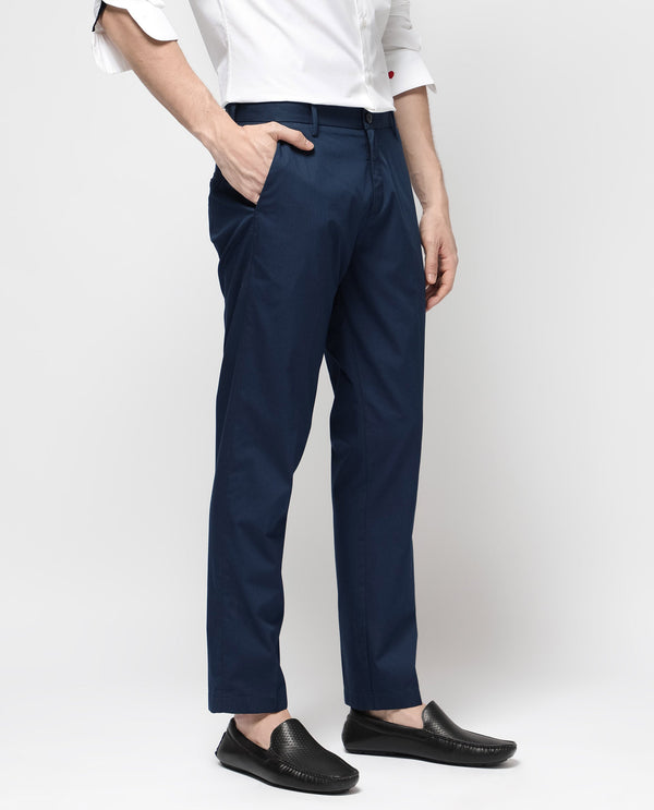 Rare Rabbit Mens Linotel Blue Cotton Polyester Lycra Solid Trouser
