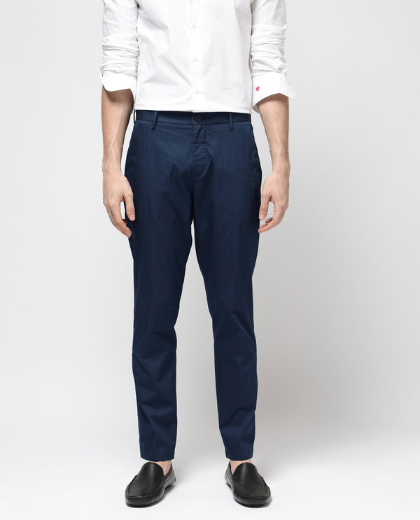 Rare Rabbit Mens Linotel Blue Cotton Polyester Lycra Solid Trouser