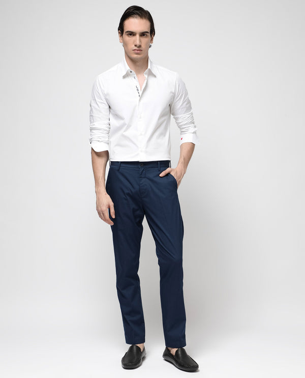 Rare Rabbit Mens Linotel Blue Cotton Polyester Lycra Solid Trouser