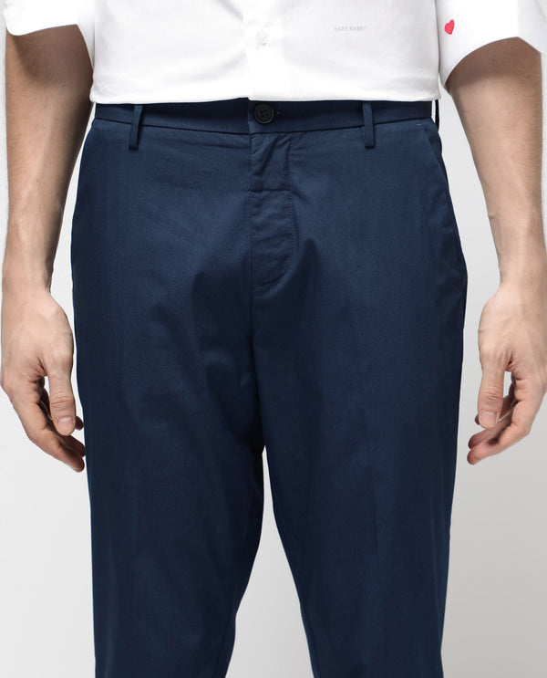 Rare Rabbit Mens Linotel Blue Cotton Polyester Lycra Solid Trouser