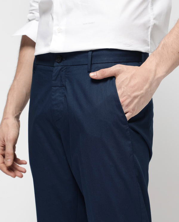 Rare Rabbit Mens Linotel Blue Cotton Polyester Lycra Solid Trouser