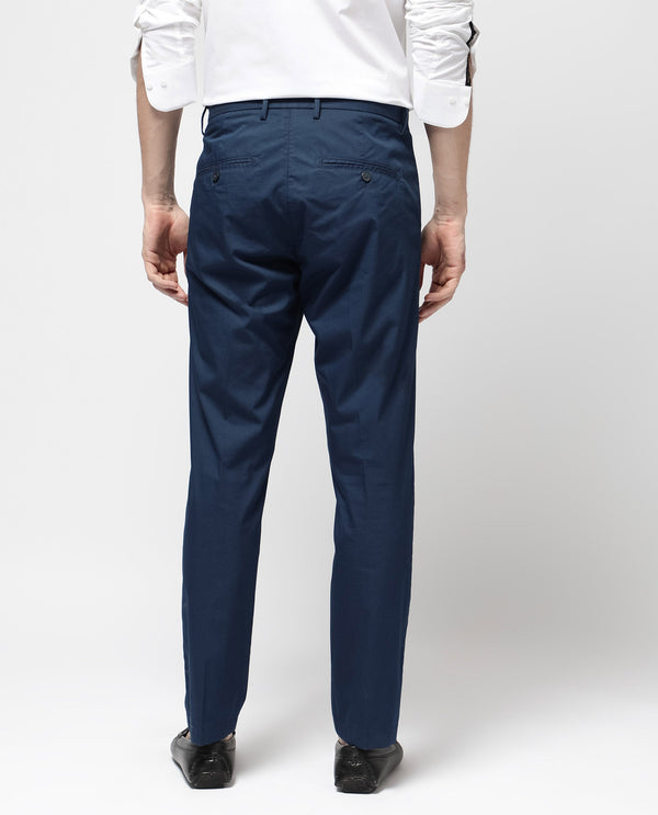 Rare Rabbit Mens Linotel Blue Cotton Polyester Lycra Solid Trouser