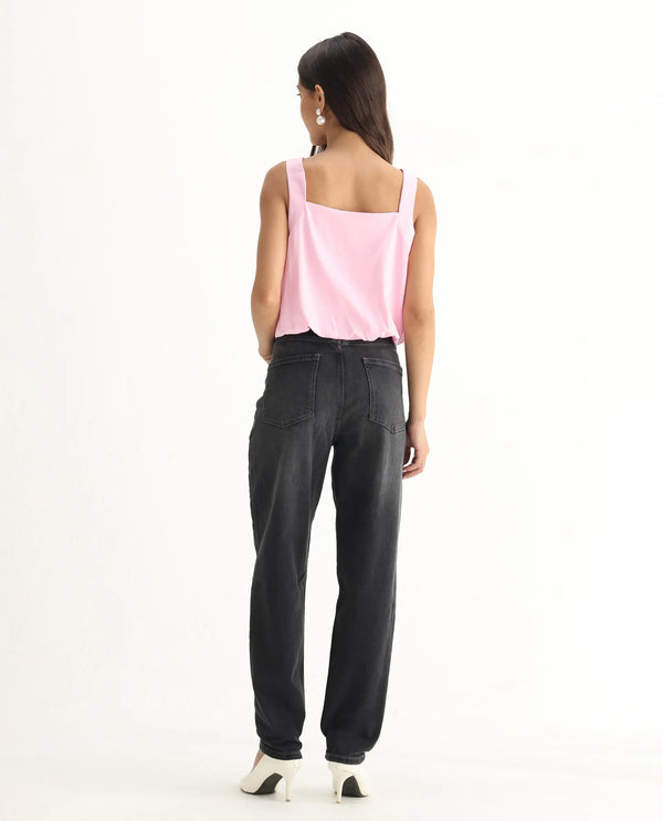 Rareism Women Loreto Grey Cotton Elastane Fabric Solid Regular Length Jeans