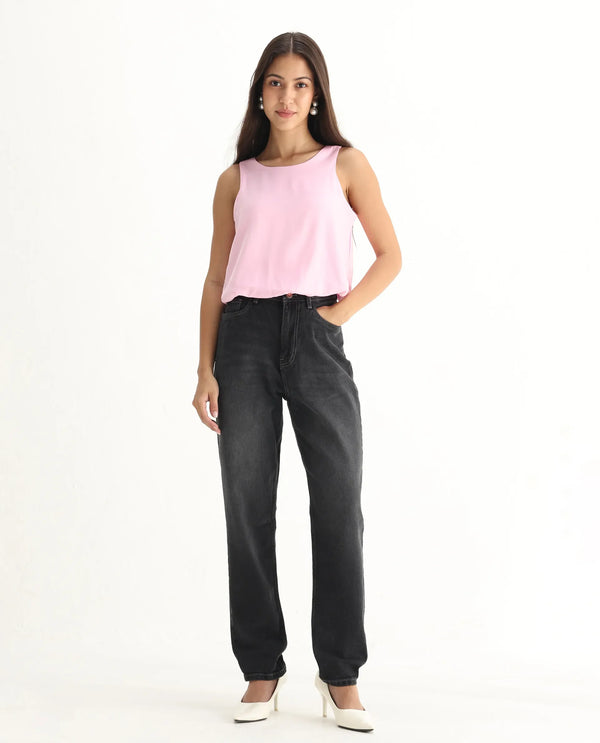 Rareism Women Loreto Grey Cotton Elastane Fabric Solid Regular Length Jeans
