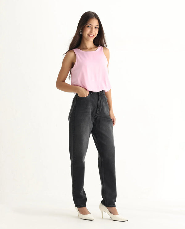 Rareism Women Loreto Grey Cotton Elastane Fabric Solid Regular Length Jeans