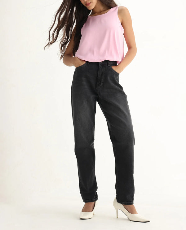 Rareism Women Loreto Grey Cotton Elastane Fabric Solid Regular Length Jeans
