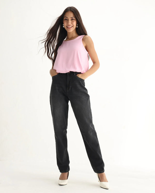 Rareism Women Loreto Grey Cotton Elastane Fabric Solid Regular Length Jeans