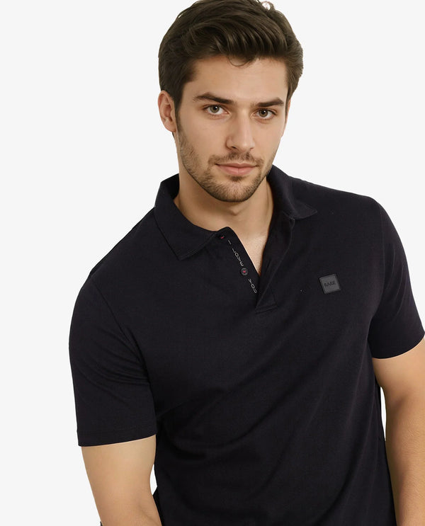 Rare Rabbit Men Lov Black Cotton Fabric Short Sleeve I love You Embroidered Regular Collar Plain Polo