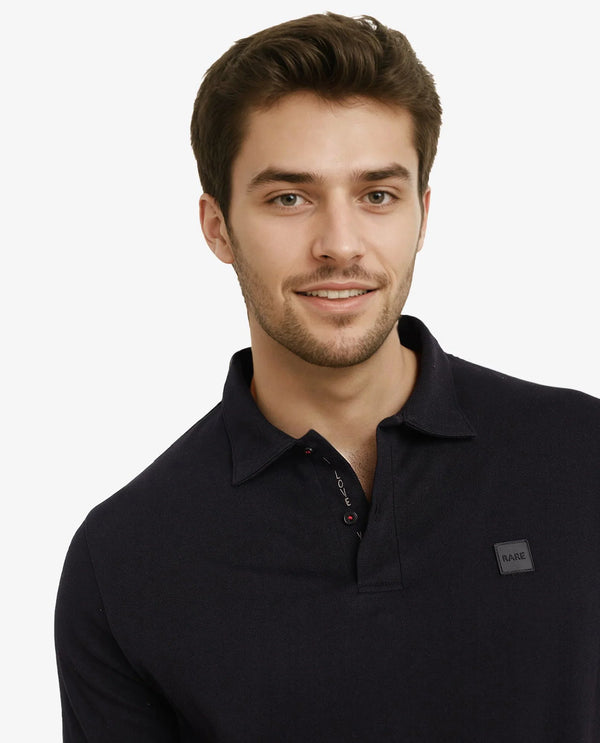 Rare Rabbit Men Lov Black Cotton Fabric Short Sleeve I love You Embroidered Regular Collar Plain Polo