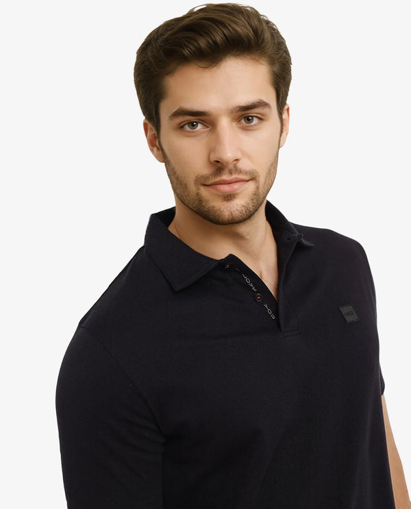 Rare Rabbit Men Lov Black Cotton Fabric Short Sleeve I love You Embroidered Regular Collar Plain Polo