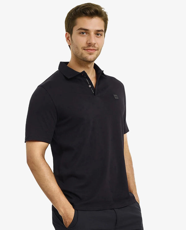 Rare Rabbit Men Lov Black Cotton Fabric Short Sleeve I love You Embroidered Regular Collar Plain Polo