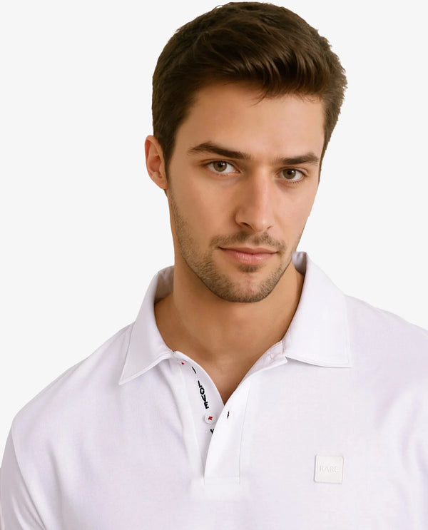 Rare Rabbit Men Lov White Cotton Fabric Short Sleeve I love You Embroidered Regular Collar Plain Polo