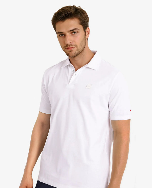Rare Rabbit Men Lov White Cotton Fabric Short Sleeve I love You Embroidered Regular Collar Plain Polo