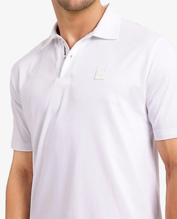 Rare Rabbit Men Lov White Cotton Fabric Short Sleeve I love You Embroidered Regular Collar Plain Polo