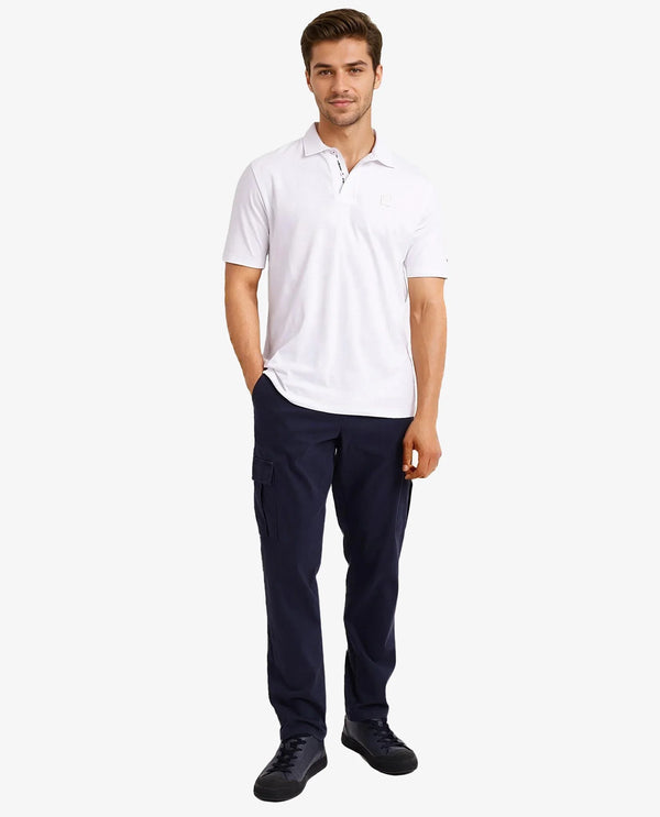 Rare Rabbit Men Lov White Cotton Fabric Short Sleeve I love You Embroidered Regular Collar Plain Polo