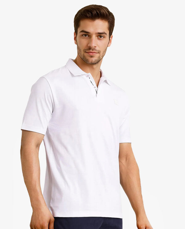 Rare Rabbit Men Lov White Cotton Fabric Short Sleeve I love You Embroidered Regular Collar Plain Polo