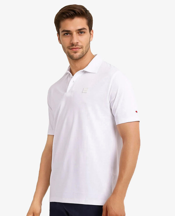 Rare Rabbit Men Lov White Cotton Fabric Short Sleeve I love You Embroidered Regular Collar Plain Polo
