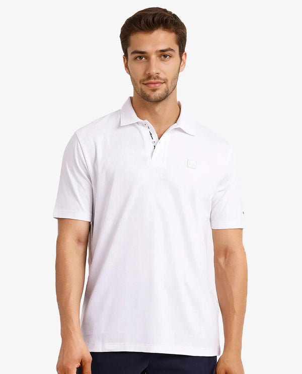 Rare Rabbit Men Lov White Cotton Fabric Short Sleeve I love You Embroidered Regular Collar Plain Polo