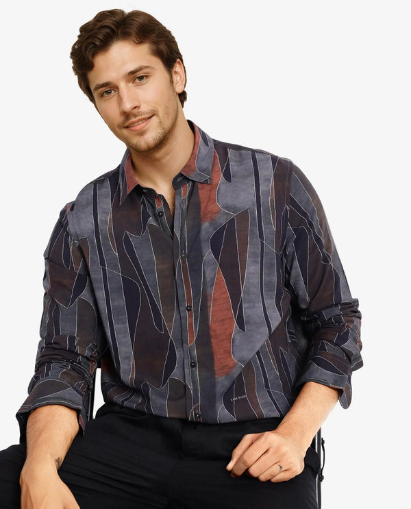 Rare Rabbit Men Lumo Ls Black Full Sleeve Regular Fit Abstract Print Shirt