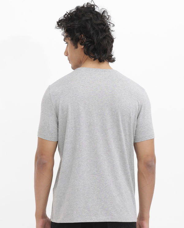 Rare Rabbit Men's Luno Mel Grey Cotton Lycra Fabric Half Sleeves Melange Graphic Print T-Shirt