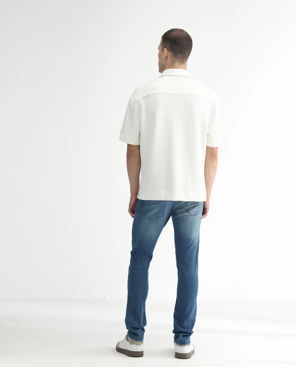 Rare Rabbit Men's Luxen Blue Mid Wash Mid-Rise Distressed Slim Fit Jeans
