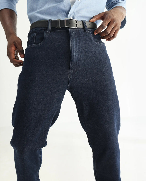 Rare Rabbit Men's Lyon Dark Navy Dark Wash Mid-Rise Regular Fit Jeans