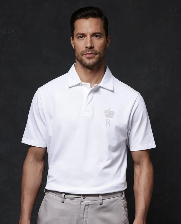 Rare Rabbit Men Mais White Cotton Lycra Fabric Short Sleeve Button Closure Plain Knitted Polo T-Shirt