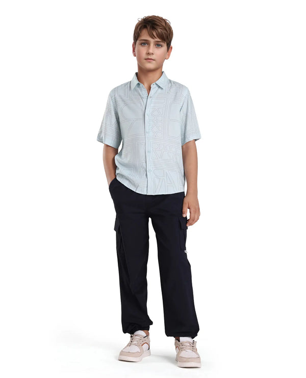 Rare Ones Kids Maley Blue Viscose Printed Button Closure Regular Fit Shirt